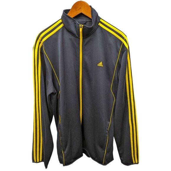 Adidas Climalite Navy Blue Yellow Full Zip 3-Stripes Logo Track Jacket Size XL - Picture 1 of 6